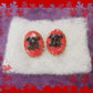 Red Porcelain Pierced Earrings with Black Skull & Bones