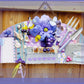 Blue Jean Fabric Wall Plaque with Garden Tools, Purple Flowers, Grapes and Seashells