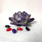 Rose Petal Glass Painted Purple Candle Holder for Battery Operated Candles with Cross & Bone Charms