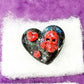 Black Porcelain Heart Shaped Brooch with Red Skull and Heart Charms