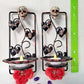 Wall Mounted Battery Candle Holder with Skulls & Red Roses, Glass Bowls Holds Two Battery Candles