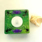 Square Green Candle Holder for a Battery Candle with Black Spiders and Purple Bats