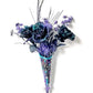 Goth Flower Arrangement, Black & Purple Roses in a Tin Match Cone, with Spiders & Skulls