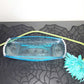 Long Teal Altered Glass Candy Dish with Silver Studs, a Black Cat and a Witch Hat