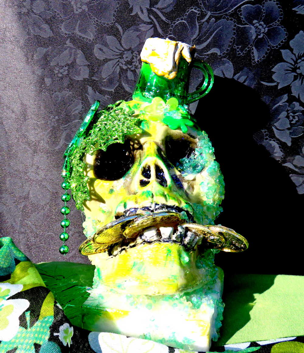 Handmade Original St. Patrick's Day Decor, Drinking Green Beer, Chewing on Gold Coins with the Few Teeth he Has