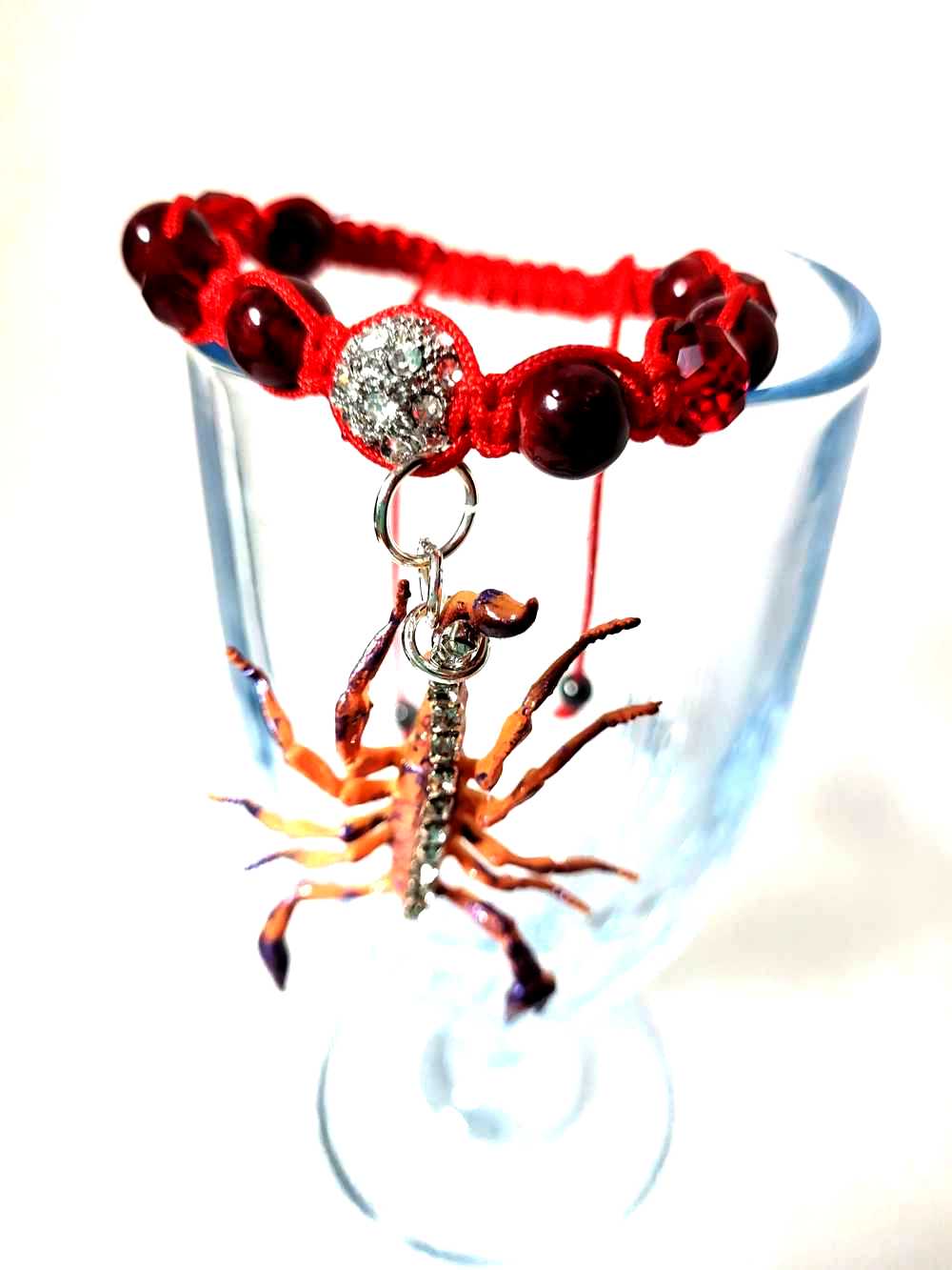 Orange Rhinestone Encrusted Scorpion Braided Bracelet for Halloween, Punk, Goth or Everyday.