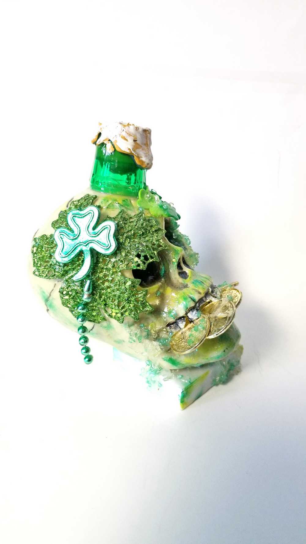 Handmade Original St. Patrick's Day Decor, Drinking Green Beer, Chewing on Gold Coins with the Few Teeth he Has