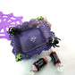 Creepy, Adorable Purple Candle Holder or Candy Dish  with Rhinestone Studded Black Spiders and Green Crosses