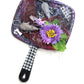 Black Studded Hand Held Mirror with Rats and Purple Flowers. Punk Art