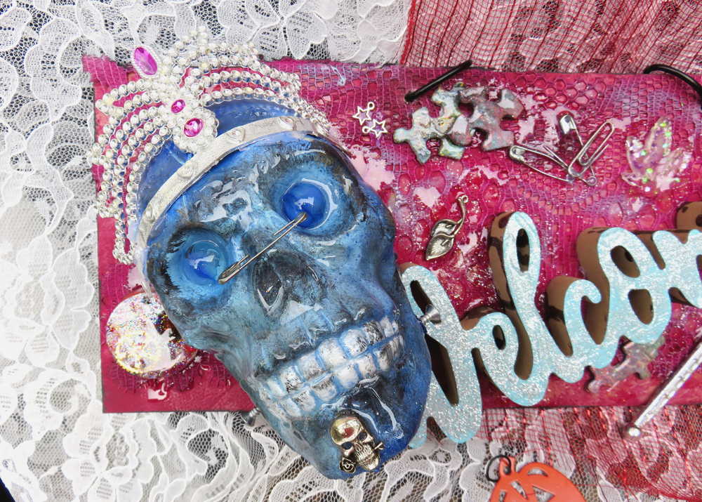 Welcome Sign with Skull Wearing a Crown of Jewels and Her Scepter, Home Decor Wall Hanging