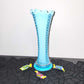 Tall Milky Teal Ruffled Edge Vase with Rows of Teal Flower Sequence Up & Down