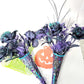 Goth Flower Arrangement, Black & Purple Roses in a Tin Match Cone, with Spiders & Skulls