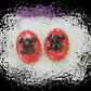 Red Porcelain Pierced Earrings with Black Skull & Bones