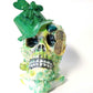 Handmade Resin St. Patrick's Day Skull with Top Hat, Shamrock, Bell & Gold Coins on a Marble Base