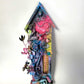 Colorful Wall Birdhouse Cutout with Thermometer and Cup Hooks to Keep Your Necklaces or Keys in One Place