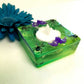 Square Green Candle Holder for a Battery Candle with Black Spiders and Purple Bats