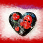 Black Porcelain Heart Shaped Brooch with Red Skull and Heart Charms