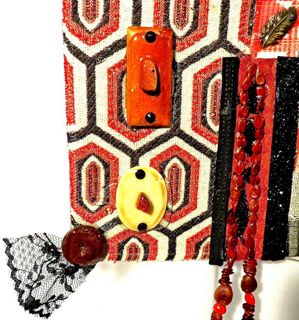 "SAFARI" Wild Animals & Fabric Wall Art In Deep Oranges & Browns, Abstract Art, One of a Kind Artwork