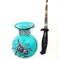 Intense Teal Glass Vase with Shining Silver Studs and a Textured 3D Spider