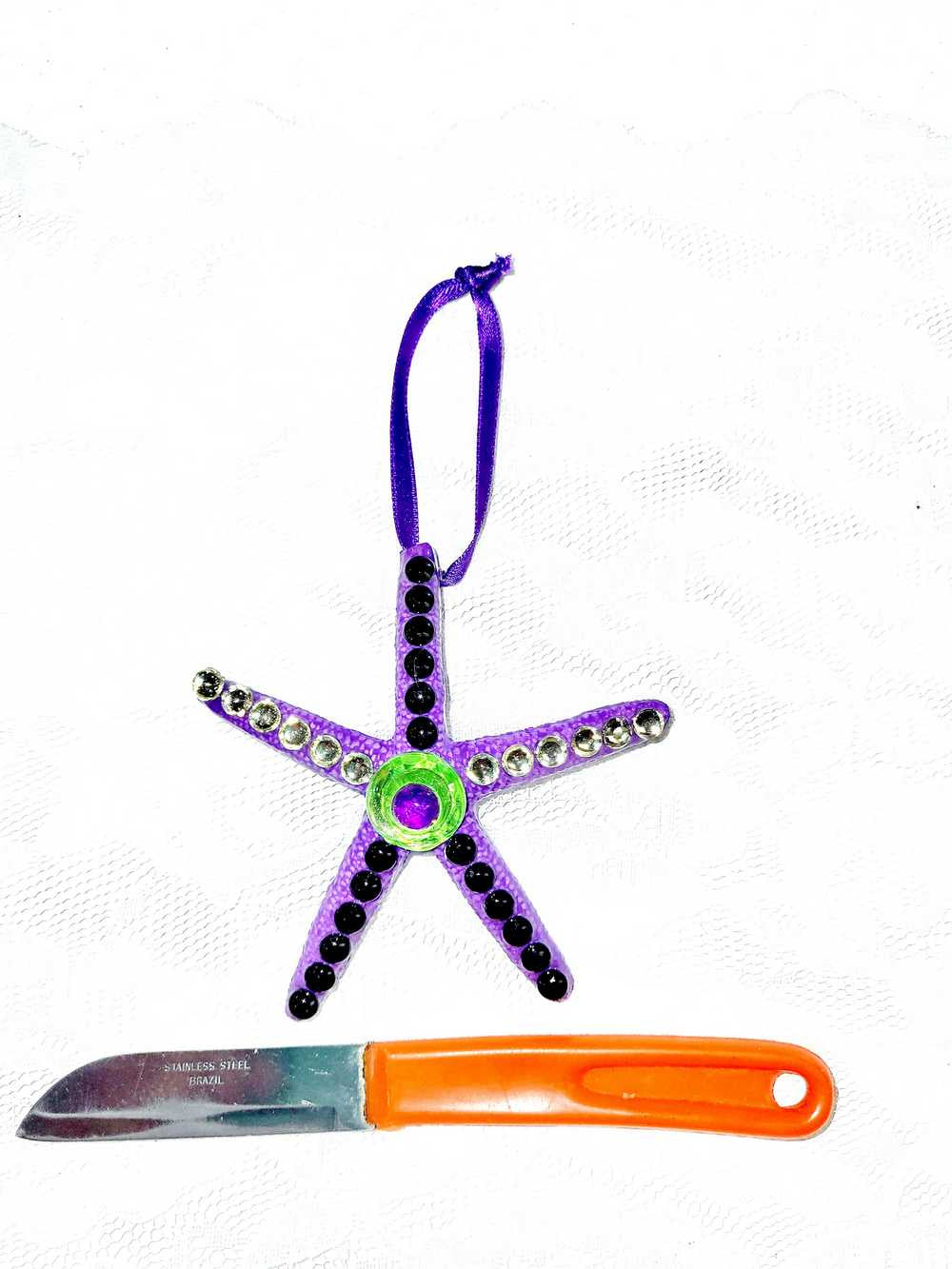 Starfish, Purple with Rhinestones and Gemstones, Seaside Ornaments, Beach Themed Decor