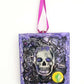 Purple and Black Skull Fabric Faces on Wood Ornaments For your Car, Window, School Locker or Christmas Tree