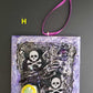 Purple and Black Skull Fabric Faces on Wood Ornaments For your Car, Window, School Locker or Christmas Tree