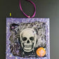 Purple and Black Skull Fabric Faces on Wood Ornaments For your Car, Window, School Locker or Christmas Tree