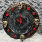 Round 31 cm Black Goth Clock with 4 Skulls and Red Cabochons for Numbers
