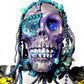 Purple Skull on Decorative Stand with Two Glass Candy Dishes