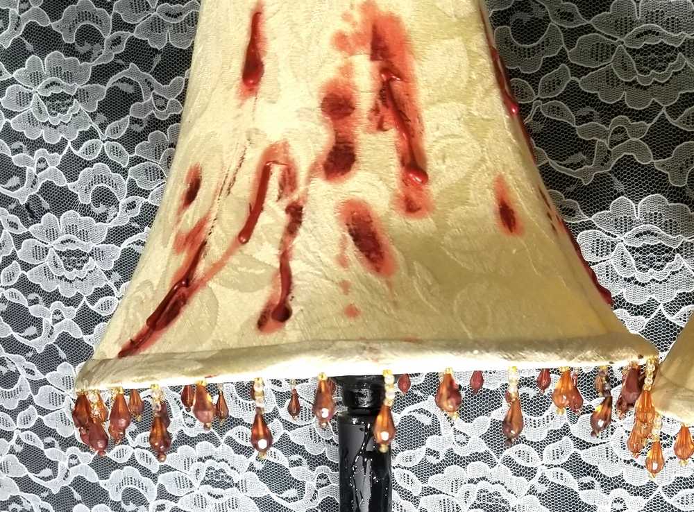 2 Lamps with Fake Blood Splattered on Lamp Shade, Skull Head in a Red Rose