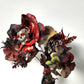 Glass Cat Vase, Red and Black Flowers with Skull and Snake