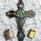 Altered Goth Wooden Cross with Skulls, Chains and Pink Buttons