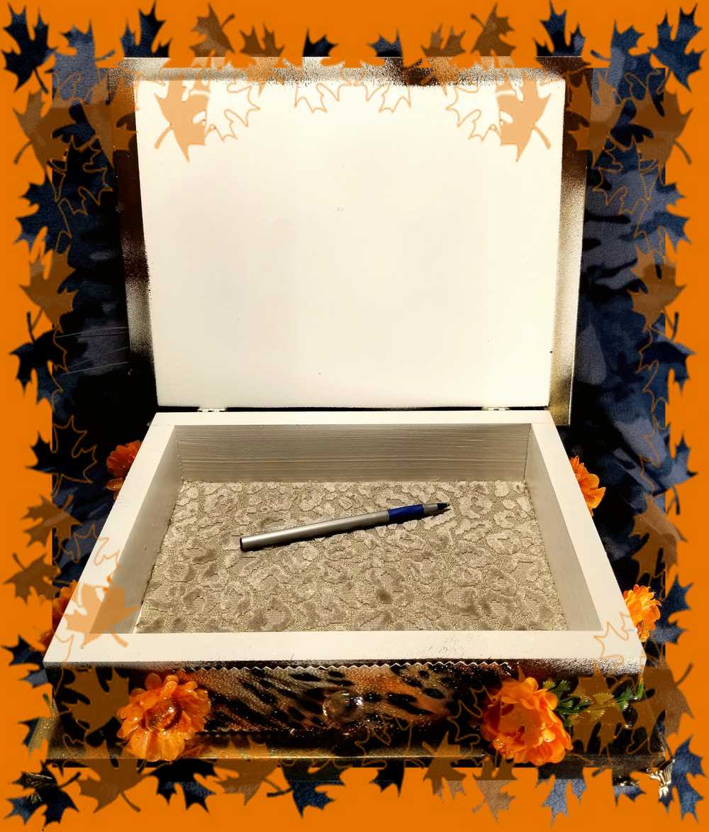 Jewelry Box with Orange & Yellow Flowers and a Tiger, Safari Themed