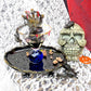 Creepy, Ghostly, Candy Dish, with Skeleton Hand in Resin, Blue Glass