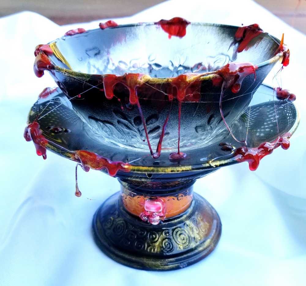 One Glass Candy Dish or Battery Operated Candle Holder with Fake Blood