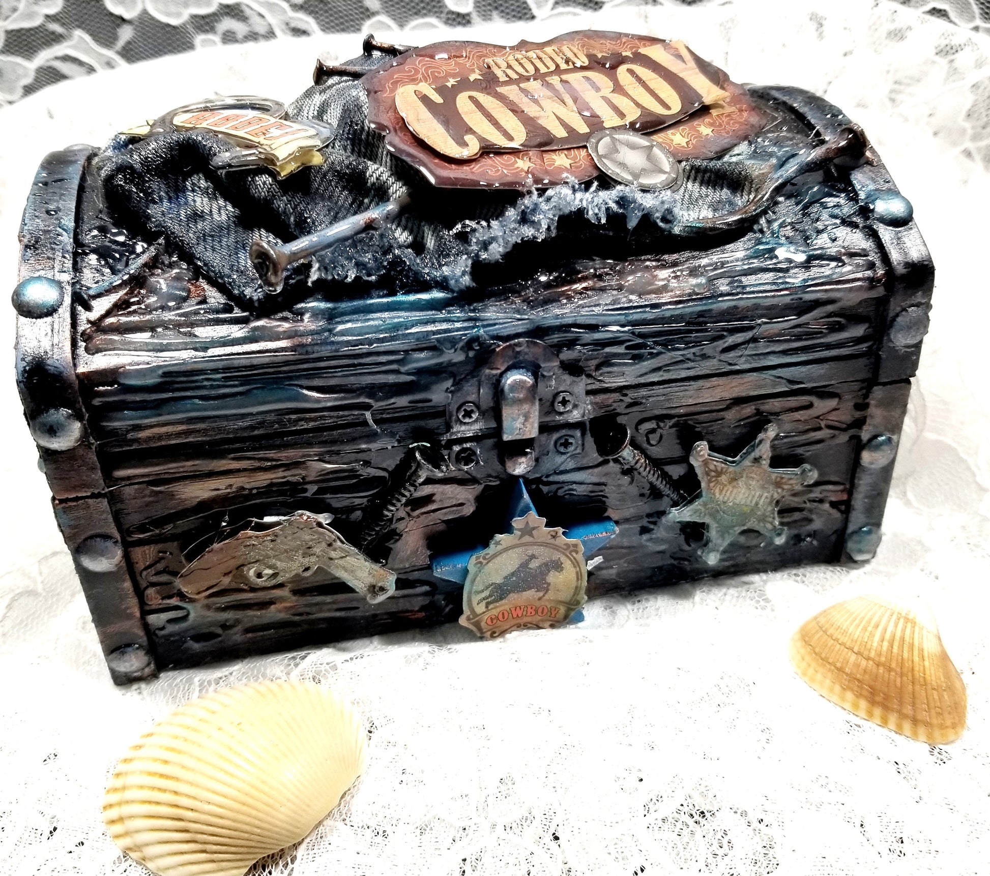 Cowboy Themed Jewelry Box, Trunk, Stash Box, Treasure Trunk