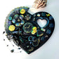 Wall Decor Wooden Heart Plaque with Teal, Yellow and Black, Punk Design