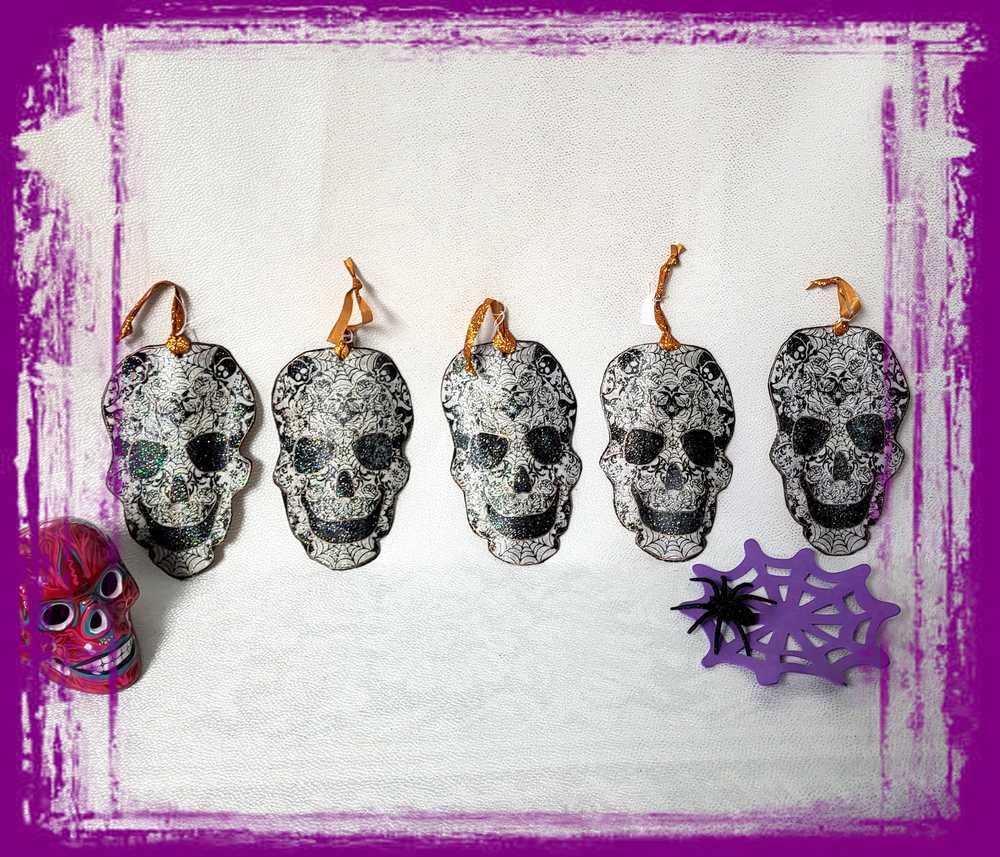 Ornament, Fabric Cut Out of a Skull with Spider Webs