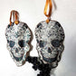 Ornament, Fabric Cut Out of a Skull with Spider Webs