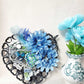Wooden Heart Wall Decor with Lattice Heart Cut Outs, Blue Flowers