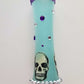 19 cm Tall Teal Colored Glass Vase with Skulls, Spikes and Resin