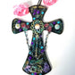 Wooden Cross with Chains, Buttons, Rhinestones, Gears and Skulls