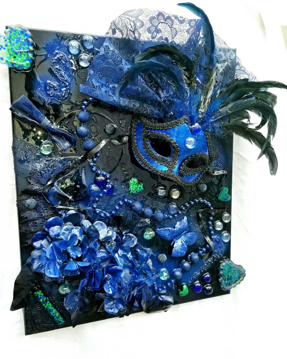 Midnight Blues, Sexy Mask on Deep Blue Canvas, 16 x 20 Inches