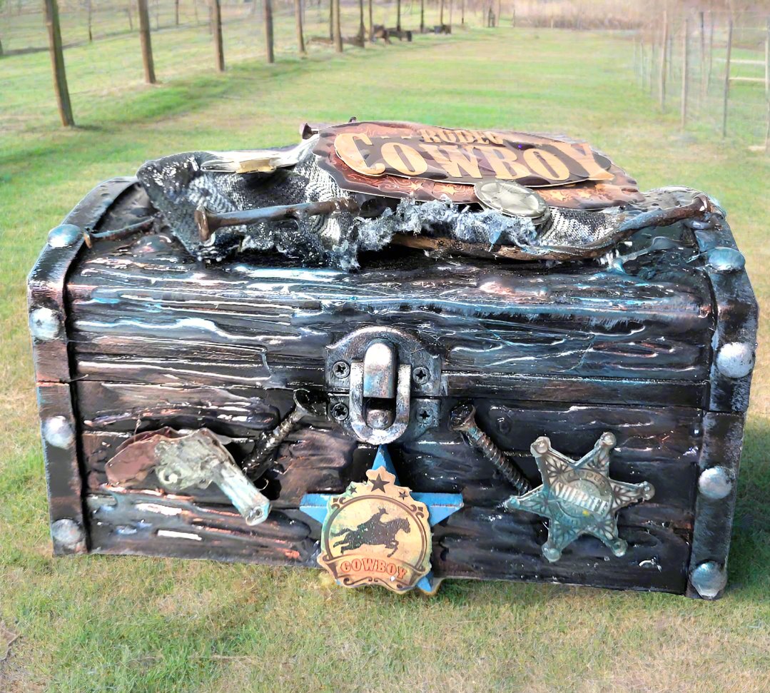 Cowboy Themed Jewelry Box, Trunk, Stash Box, Treasure Trunk