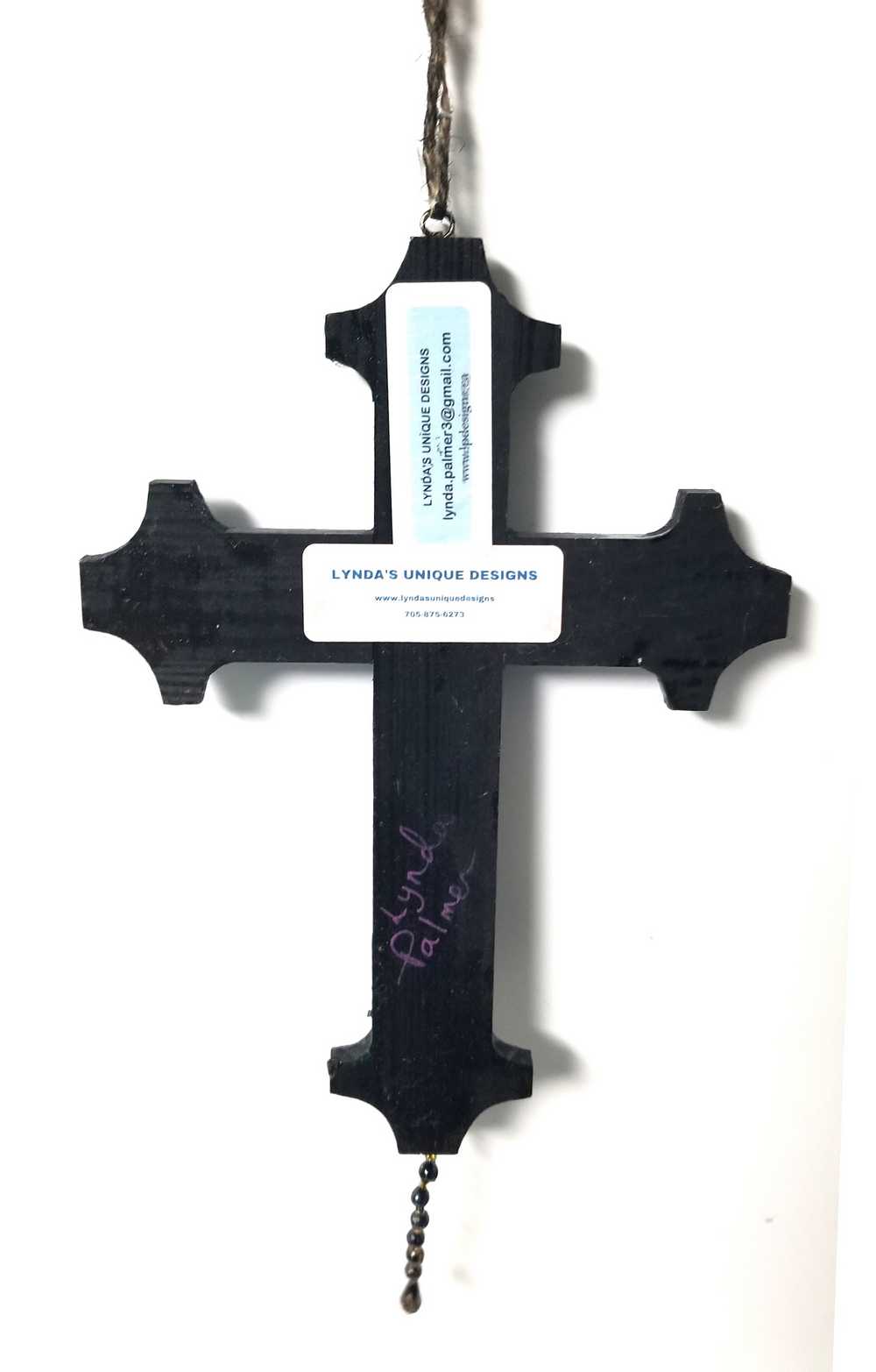 Altered Wood Goth Cross with Blue Stone and Gems