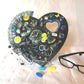 Wall Decor Wooden Heart Plaque with Teal, Yellow and Black, Punk Design