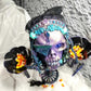 Purple Skull on Decorative Stand with Two Glass Candy Dishes