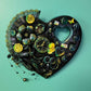 Wall Decor Wooden Heart Plaque with Teal, Yellow and Black, Punk Design