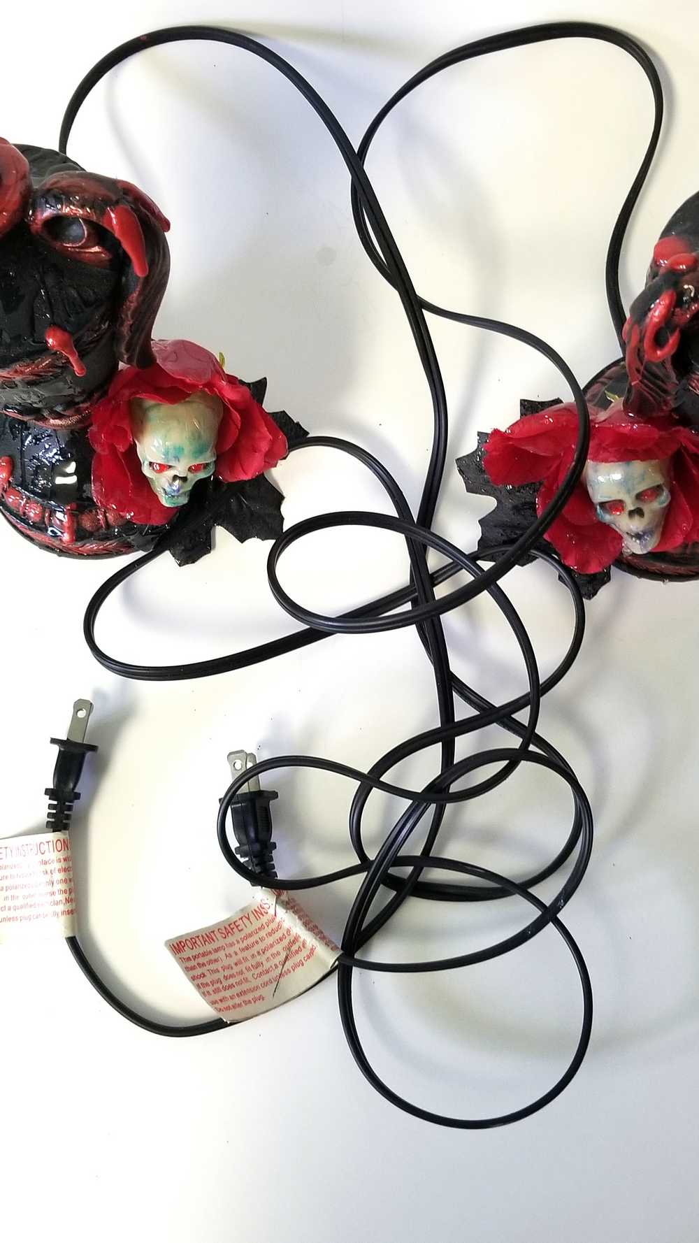 2 Lamps with Fake Blood Splattered on Lamp Shade, Skull Head in a Red Rose