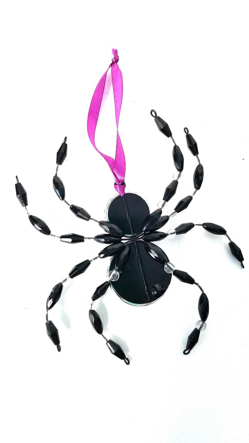 Black and Clear Beaded Spider with Skull Head and Cross Ornament